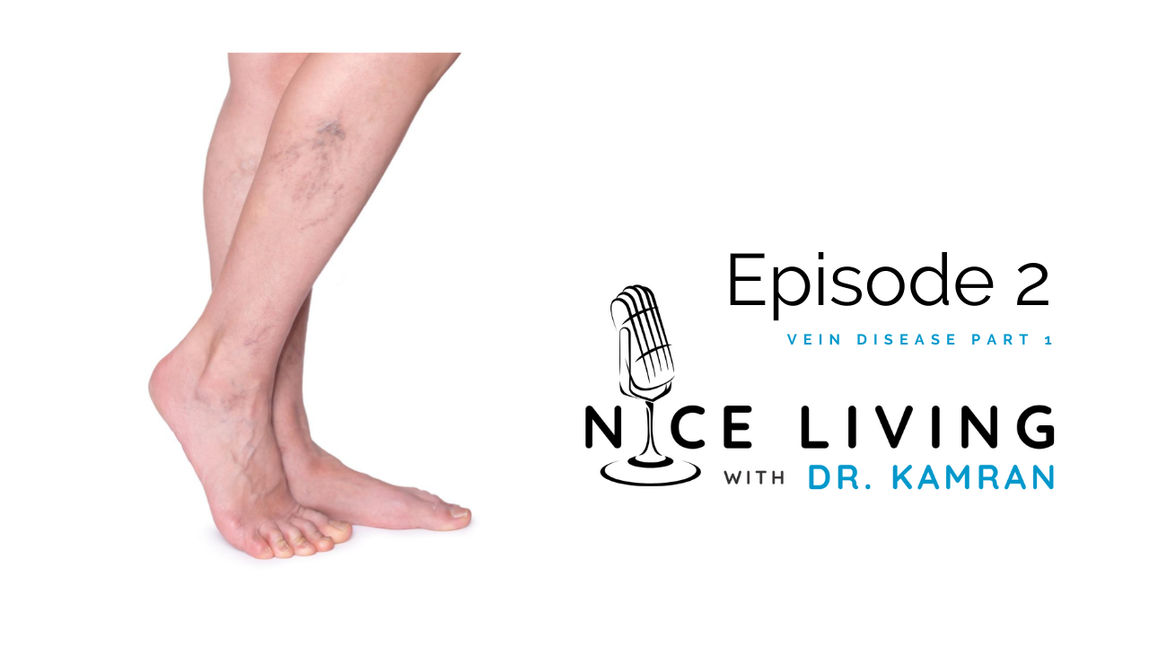 Nice Living with Dr. Kamran Episode 2 title image featuing legs with spider viens