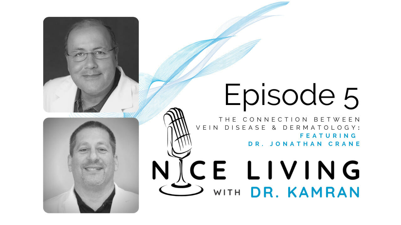 Image featuring logo for the Nice Living with Dr. Kamran podcast and photos of Dr. Kamran Goudarzi and Dr. Jonathan Crane